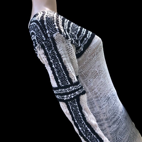 FREE PEOPLE Cream Black Open Weave Knit Long Sleeve Top Size L - Picture 6 of 6